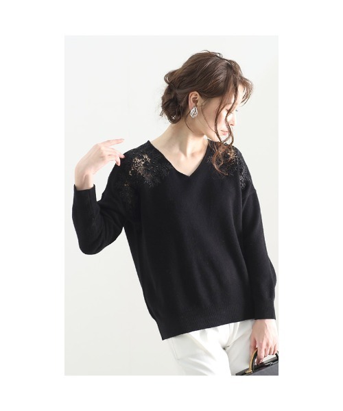 Sawa a la mode(サワアラモード)の「花咲く肩レースニットトップス(ニット/セーター・レディース・ベージュ/ブラック・FREE)」の18枚目の写真