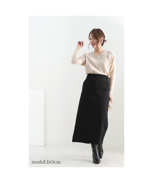 Sawa a la mode(サワアラモード)の「花咲く肩レースニットトップス(ニット/セーター・レディース・ベージュ/ブラック・FREE)」の14枚目の写真