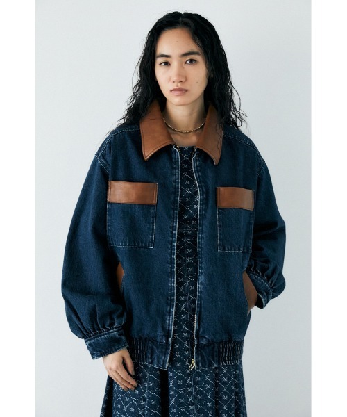 MOUSSY(マウジー)の「F/LEATHER COLLAR DENIM ジャケット(デニムジャケット・レディース・ブルー・FREE)」の5枚目の写真