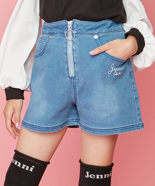 JENNI love（ジェニィラブ）の「フロントリングZIPデニムショーパン（デニムパンツ・キッズ・ネイビー/ブルー・150cm/160cm/130cm/140cm）」の2枚目の写真