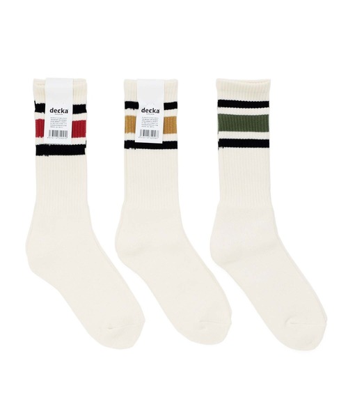 decka Quality socks(デカクオリティソックス)の「decka 80's Skater Socks デカ スケーターソックス リブ ラインソックス レディース(ソックス/靴下・レディース・レッド/イエロー/グリーン・FREE)」の4枚目の写真