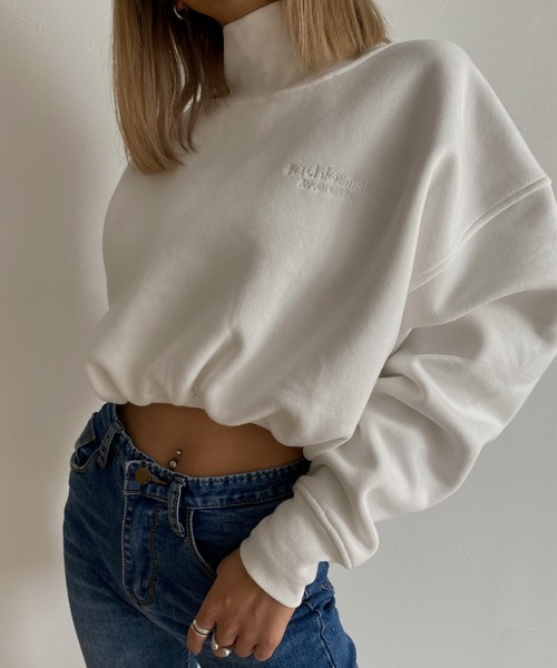 Avvenente（アベネンテ）の「【Avvenente】ハイネックショートスウェット（Tシャツ/カットソー・レディース・オフホワイト/ブラック/ベージュ・FREE）」の4枚目の写真