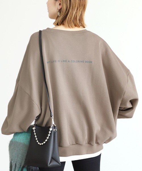 reca（レカ）の「裏起毛フロッキーバックプリントビッグスウェット（スウェット・レディース・ライトベージュ/グレイッシュベージュ・M）」の2枚目の写真