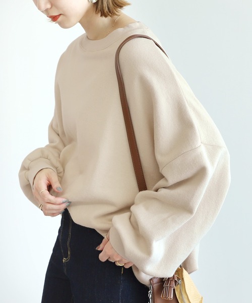 reca（レカ）の「裏起毛フロッキーバックプリントビッグスウェット（スウェット・レディース・ライトベージュ/グレイッシュベージュ・M）」の7枚目の写真