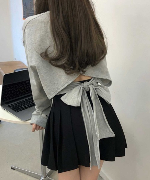 LUGG NAGG（ラグナグ）の「バックリボントップス（Tシャツ/カットソー・レディース・グレー/オフホワイト/ブラック・L/M/XL）」の3枚目の写真