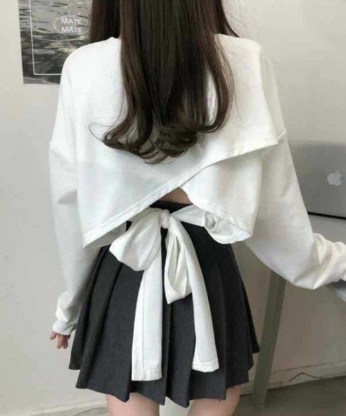 LUGG NAGG（ラグナグ）の「バックリボントップス（Tシャツ/カットソー・レディース・グレー/オフホワイト/ブラック・L/M/XL）」の2枚目の写真