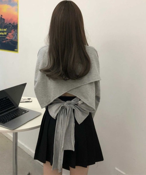 LUGG NAGG（ラグナグ）の「バックリボントップス（Tシャツ/カットソー・レディース・グレー/オフホワイト/ブラック・L/M/XL）」の8枚目の写真
