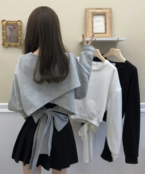 LUGG NAGG（ラグナグ）の「バックリボントップス（Tシャツ/カットソー・レディース・グレー/オフホワイト/ブラック・L/M/XL）」の11枚目の写真