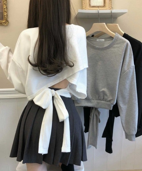 LUGG NAGG（ラグナグ）の「バックリボントップス（Tシャツ/カットソー・レディース・グレー/オフホワイト/ブラック・L/M/XL）」の12枚目の写真