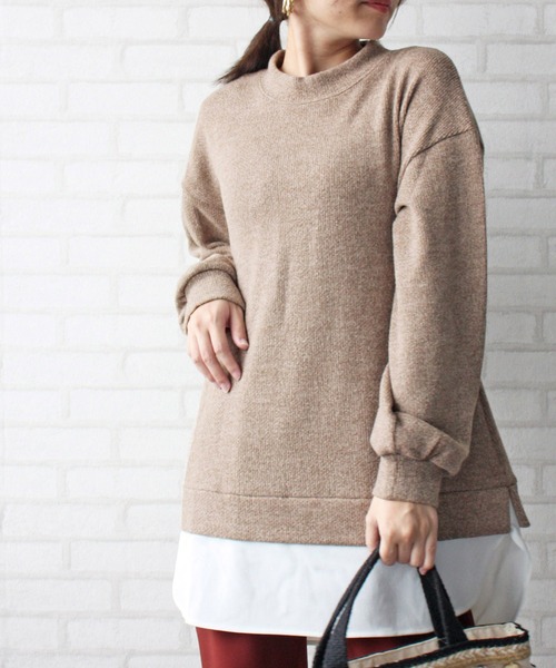 BELLUNA PLUS(ベルーナ)の「シャツレイヤード風パフ袖プルオーバー(ニット/セーター・レディース・パープル/ブルー/モカ/ネイビー・MEDIUM/LARGE/X-LARGE)」の2枚目の写真
