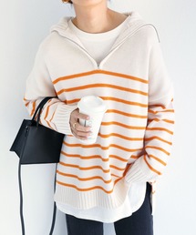 andme | ハーフジップボーダーニットプルオーバー(ニット/セーター)