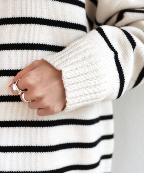 andme（アンドミー）の「ハーフジップボーダーニットトップス（ニット/セーター・レディース・ホワイト×グリーン/ホワイト×ブラック/ベージュ系その他/オレンジ系その他/ネイビー×ホワイト/ホワイト×ブルー・M）」の17枚目の写真