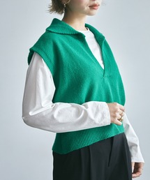 ECRIRE | 衿付きキーネックショートベスト(ベスト)