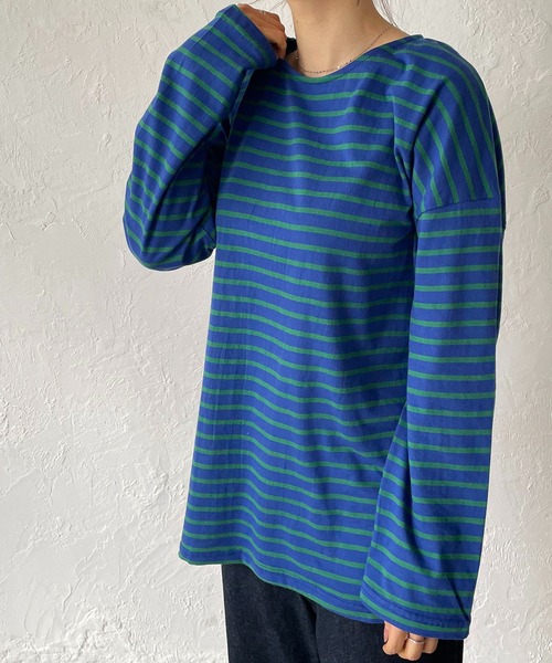 210nouve（トゥージュヌーブ）の「カラーボーダーロングTシャツ（Tシャツ/カットソー・レディース・ライム/ブルー/ホワイト×ブラック/ネイビー/マスタード/パープル・FREE）」の16枚目の写真