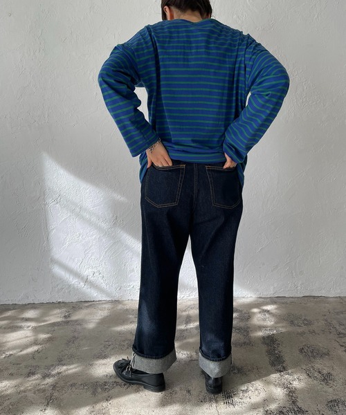 210nouve（トゥージュヌーブ）の「カラーボーダーロングTシャツ（Tシャツ/カットソー・レディース・ライム/ブルー/ホワイト×ブラック/ネイビー/マスタード/パープル・FREE）」の21枚目の写真