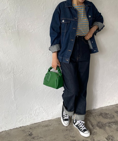 210nouve（トゥージュヌーブ）の「カラーボーダーロングTシャツ（Tシャツ/カットソー・レディース・ライム/ブルー/ホワイト×ブラック/ネイビー/マスタード/パープル・FREE）」の11枚目の写真