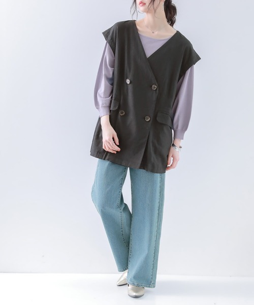 osharewalker（オシャレウォーカー）の「【廃盤】『風合いリネン混ジレベスト』（ベスト・レディース・ブラック/モカ・FREE）」の7枚目の写真