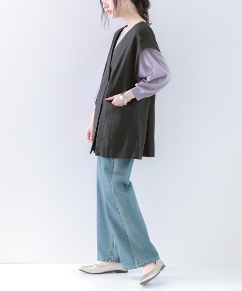 osharewalker（オシャレウォーカー）の「【廃盤】『風合いリネン混ジレベスト』（ベスト・レディース・ブラック/モカ・FREE）」の8枚目の写真