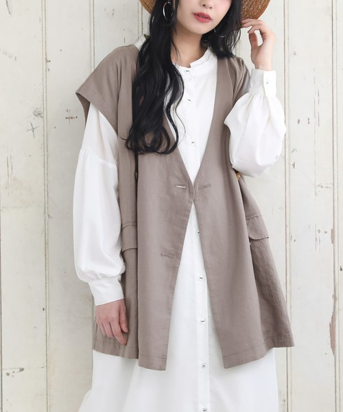 osharewalker（オシャレウォーカー）の「【廃盤】『風合いリネン混ジレベスト』（ベスト・レディース・ブラック/モカ・FREE）」の10枚目の写真