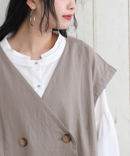 osharewalker（オシャレウォーカー）の「【廃盤】『風合いリネン混ジレベスト』（ベスト・レディース・ブラック/モカ・FREE）」の11枚目の写真