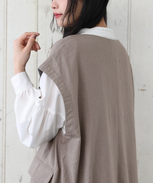 osharewalker（オシャレウォーカー）の「【廃盤】『風合いリネン混ジレベスト』（ベスト・レディース・ブラック/モカ・FREE）」の12枚目の写真