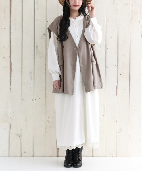 osharewalker（オシャレウォーカー）の「【廃盤】『風合いリネン混ジレベスト』（ベスト・レディース・ブラック/モカ・FREE）」の14枚目の写真