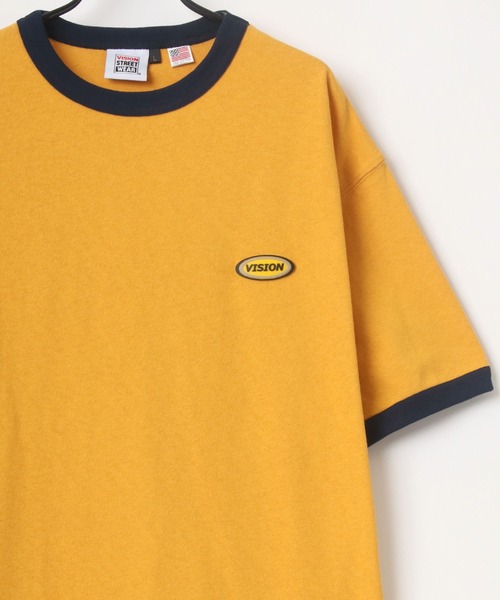 VISION STREET WEAR(ヴィジョンストリートウェア)の「VISION STREET WEAR/ヴィジョンストリートウェア ビッグシルエット ワンポイント ロゴ ワッペン リンガー Tシャツ(Tシャツ/カットソー・メンズ・チャコールグレー/オフホワイト/グリーン/マスタード・LL/M/L)」の4枚目の写真