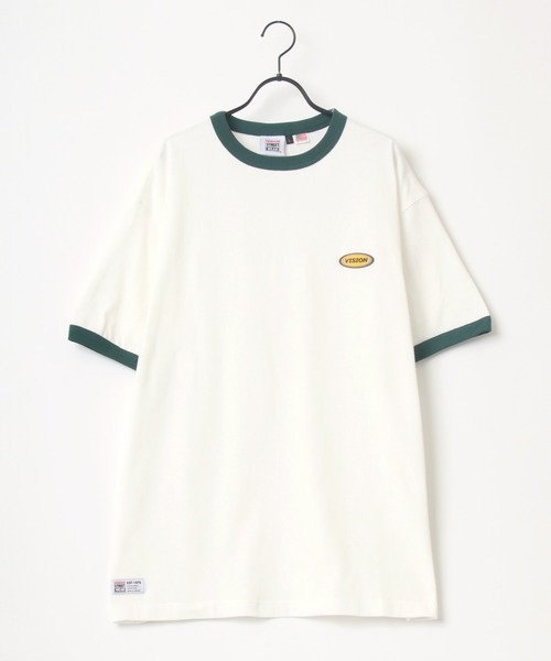 VISION STREET WEAR(ヴィジョンストリートウェア)の「VISION STREET WEAR/ヴィジョンストリートウェア ビッグシルエット ワンポイント ロゴ ワッペン リンガー Tシャツ(Tシャツ/カットソー・メンズ・チャコールグレー/オフホワイト/グリーン/マスタード・LL/M/L)」の8枚目の写真