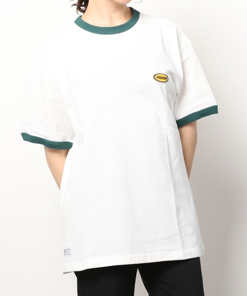 VISION STREET WEAR(ヴィジョンストリートウェア)の「VISION STREET WEAR/ヴィジョンストリートウェア ビッグシルエット ワンポイント ロゴ ワッペン リンガー Tシャツ(Tシャツ/カットソー・メンズ・チャコールグレー/オフホワイト/グリーン/マスタード・LL/M/L)」の5枚目の写真
