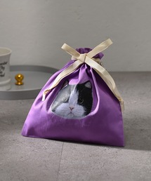ねこ プリント 巾着 バッグ