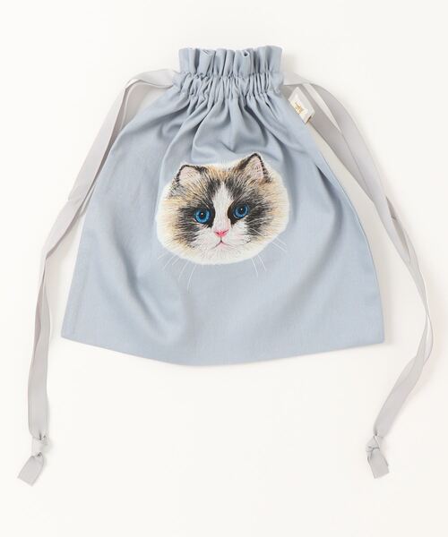 Monocoro toppi（モノコロトッピ）の「ねこ プリント 巾着 バッグ（ハンドバッグ・レディース・ブルー/パープル/アイボリー/オレンジ・フリー）」の18枚目の写真