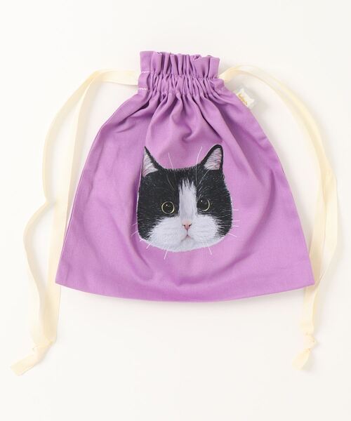 Monocoro toppi（モノコロトッピ）の「ねこ プリント 巾着 バッグ（ハンドバッグ・レディース・ブルー/パープル/アイボリー/オレンジ・フリー）」の21枚目の写真