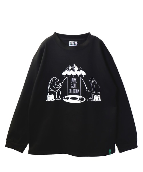 JUNKSOUL（ジャンクソウル）の「国内プリント オッサンとクマのレコード池での釣り対決ロンT(M4)（Tシャツ/カットソー・キッズ・ベージュ/オレンジ/ライトイエロー/ブラック/カーキ/杢グレー/ライトブルー/ホワイト・100cm/110cm/120cm/130cm/140cm/150cm/160cm）」の13枚目の写真