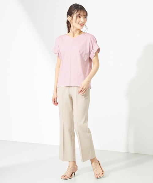 Feroux（フェルゥ）の「【吸水速乾・洗える】タックスリーブVネック Tシャツ（Tシャツ/カットソー・レディース・ホワイト系/ブラック系/ブラック系1/アイボリー系/イエロー系/ピンク系・F）」の22枚目の写真