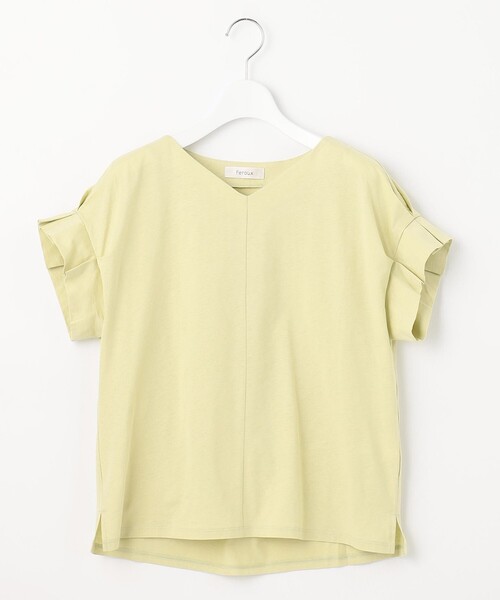 Feroux（フェルゥ）の「【吸水速乾・洗える】タックスリーブVネック Tシャツ（Tシャツ/カットソー・レディース・ホワイト系/ブラック系/ブラック系1/アイボリー系/イエロー系/ピンク系・F）」の10枚目の写真
