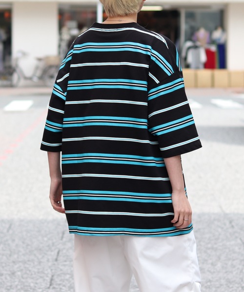 ILL'S(イルズ)の「ビッグシルエット 総柄マルチボーダーTシャツ【ILL'S】(Tシャツ/カットソー・メンズ・ホワイト/ブラック/グリーン/ワイン・M/L)」の7枚目の写真