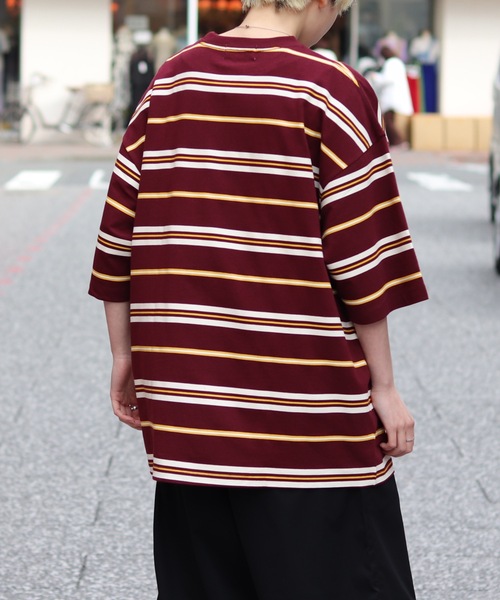 ILL'S(イルズ)の「ビッグシルエット 総柄マルチボーダーTシャツ【ILL'S】(Tシャツ/カットソー・メンズ・ホワイト/ブラック/グリーン/ワイン・M/L)」の10枚目の写真