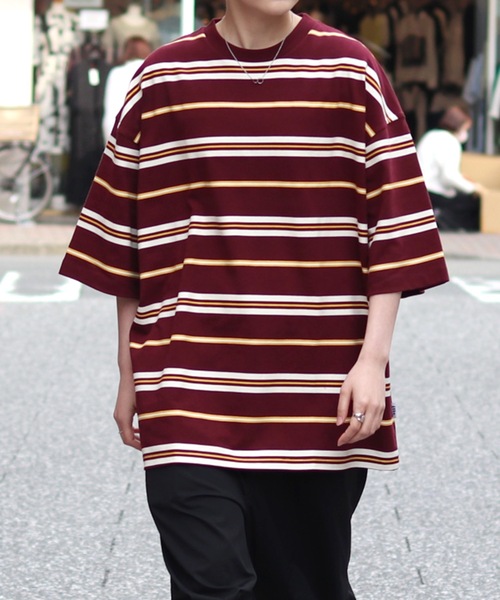 ILL'S(イルズ)の「ビッグシルエット 総柄マルチボーダーTシャツ【ILL'S】(Tシャツ/カットソー・メンズ・ホワイト/ブラック/グリーン/ワイン・M/L)」の9枚目の写真