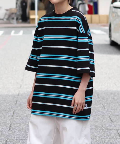 ILL'S(イルズ)の「ビッグシルエット 総柄マルチボーダーTシャツ【ILL'S】(Tシャツ/カットソー・メンズ・ホワイト/ブラック/グリーン/ワイン・M/L)」の6枚目の写真