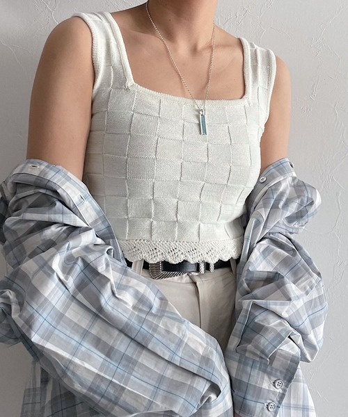 PAGEBOY（ページボーイ）の「スカラップミニタンク（タンクトップ・レディース・ブラック/オフホワイト・FREE）」の2枚目の写真