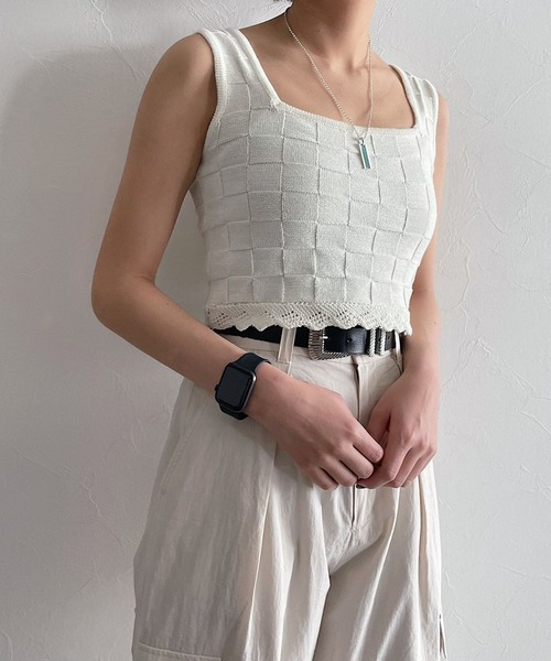 PAGEBOY（ページボーイ）の「スカラップミニタンク（タンクトップ・レディース・ブラック/オフホワイト・FREE）」の3枚目の写真