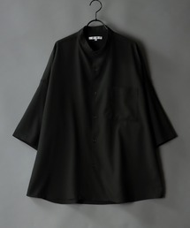 SITRY | wide silhouette Drape Band Collar shirt/ワイドシルエット ドレープ バンドカラー 半袖 シャツ(シャツ/ブラウス)