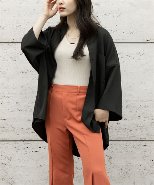SITRY(シトリー)の「wide silhouette Drape Band Collar shirt/ワイドシルエット ドレープ バンドカラー 半袖 シャツ(シャツ/ブラウス・メンズ・チャコールグレー/ブラウン/サックスブルー/ベージュ/ブルー/ブラウン系その他・M/L)」の18枚目の写真