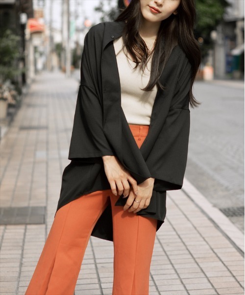 SITRY(シトリー)の「wide silhouette Drape Band Collar shirt/ワイドシルエット ドレープ バンドカラー 半袖 シャツ(シャツ/ブラウス・メンズ・チャコールグレー/ブラウン/サックスブルー/ベージュ/ブルー/ブラウン系その他・M/L)」の19枚目の写真