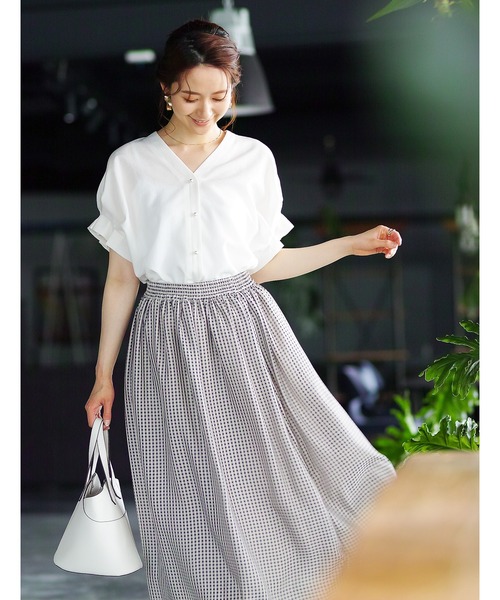 ENNEA（エンネア）の「【手洗いできる♪】シアーギンガムチェック・フレアースカート（スカート・レディース・ベージュ/オレンジ・38）」の4枚目の写真