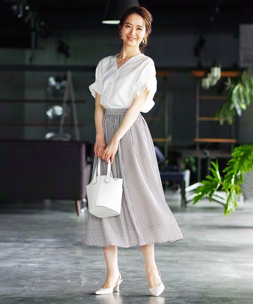 ENNEA（エンネア）の「【手洗いできる♪】シアーギンガムチェック・フレアースカート（スカート・レディース・ベージュ/オレンジ・38）」の5枚目の写真