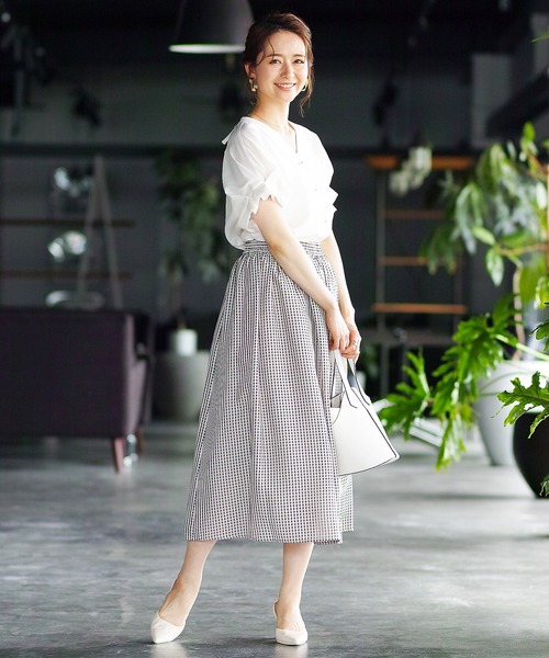 ENNEA（エンネア）の「【手洗いできる♪】シアーギンガムチェック・フレアースカート（スカート・レディース・ベージュ/オレンジ・38）」の6枚目の写真