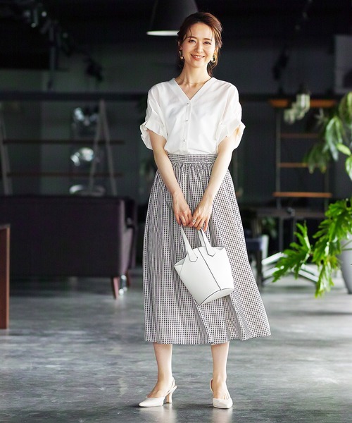 ENNEA（エンネア）の「【手洗いできる♪】シアーギンガムチェック・フレアースカート（スカート・レディース・ベージュ/オレンジ・38）」の8枚目の写真