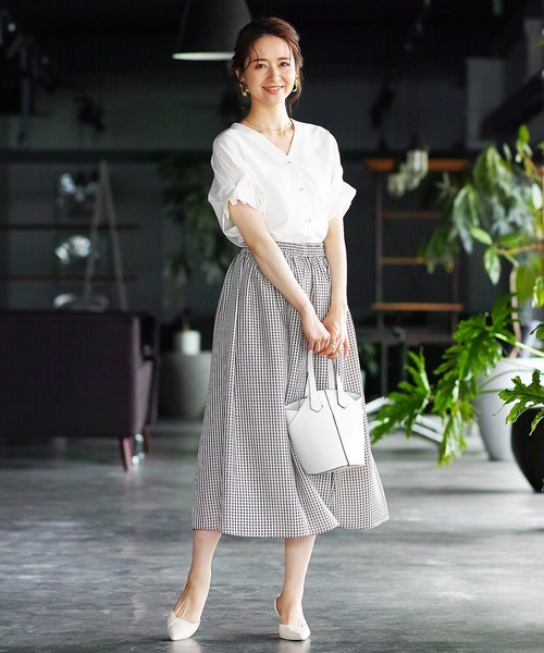 ENNEA（エンネア）の「【手洗いできる♪】シアーギンガムチェック・フレアースカート（スカート・レディース・ベージュ/オレンジ・38）」の9枚目の写真