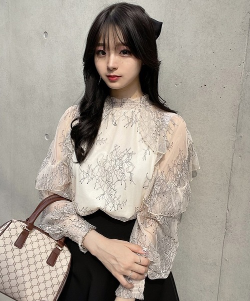 titty＆Co. PETIT by poyo（ティティーアンドコープティバイポヨ）の「【titty&Co.PETIT by POYO】シアー刺繍レースブラウス（シャツ/ブラウス・レディース・ブラック/ホワイト・FREE）」の3枚目の写真